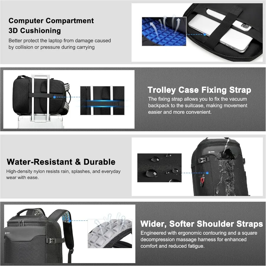 حقيبة ظهر مفرغة للسفر 60L قابلة للتوسيع فراغ الختم ضغط حقيبة السفر مع مضخة محمول مقصورة مقاومة للماء Busi #5