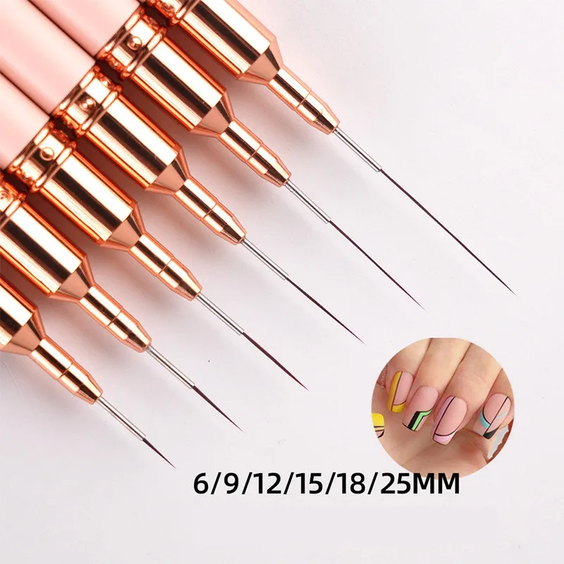 1/6 قطعة مقبض التدرج الوردي مسمار الفن بطانة فرش هلام فرشاة الأظافر هلام طلاء الأظافر فرشاة الرسم #5