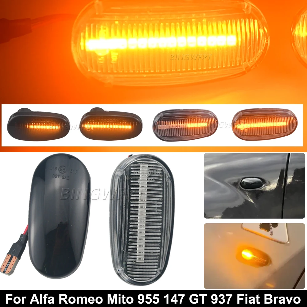 2Pcs For Alfa Romeo Mito 955 147 GT 937 Fiat Bravo Mk2 Dynamic LED Side Marker Lights Arrow Turn Signal Flashing Blinker Lamps