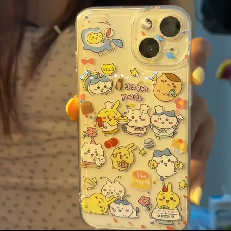 Jikikawakawakii cute cartoon phone case is suitable for iPhone 16/15 Soft-shell transparent full coverage Cute and attractive