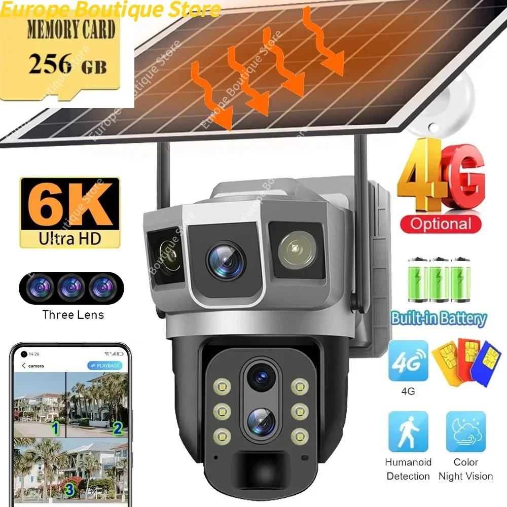 

3-объективная камера видеонаблюдения с 10-кратным зумом на солнечной энергии Vigilancia Wi-Fi, уличная защита умного дома, IP-камеры видеонаблюдения