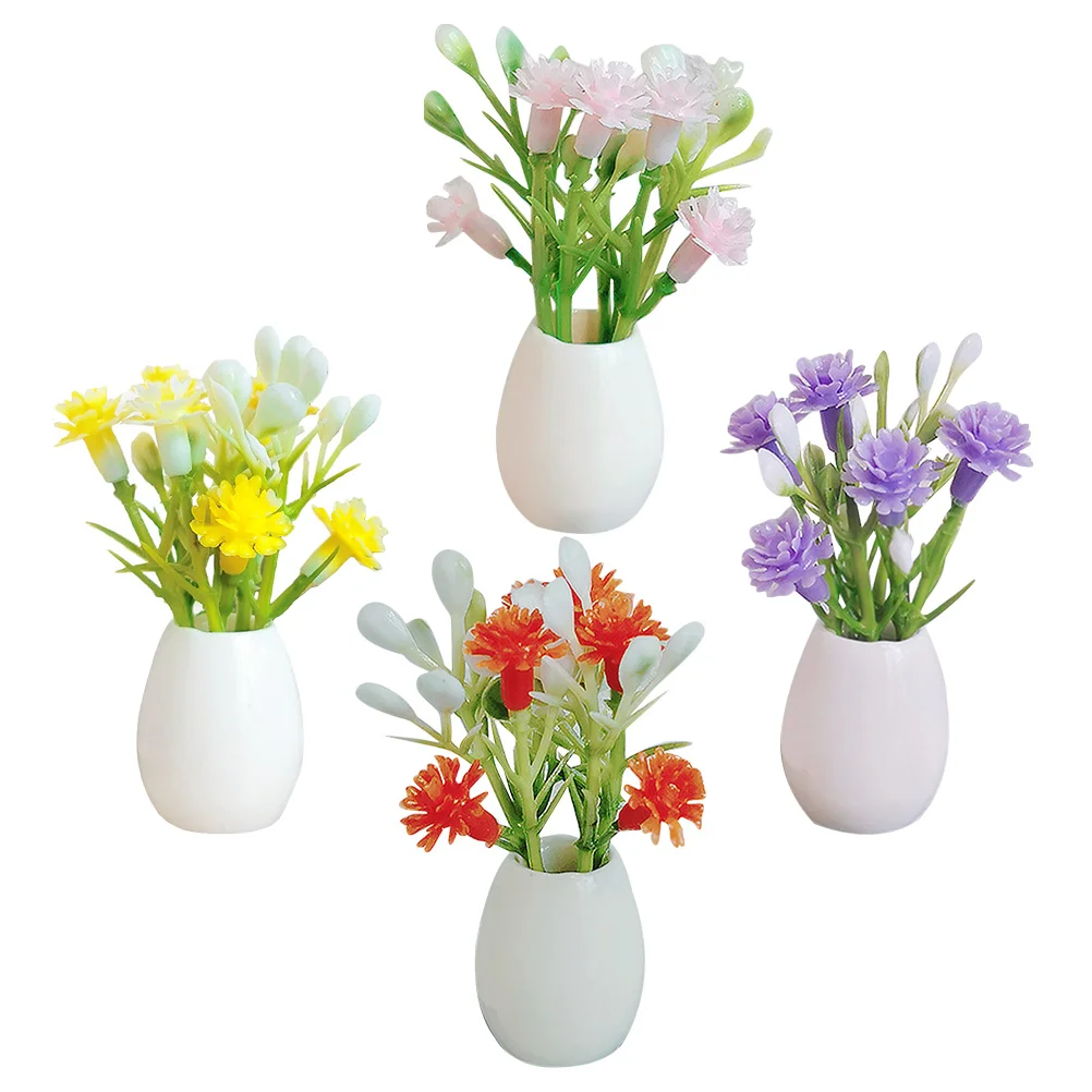 

4Pcs Faux Flowers Artificial Floral Arrangements Miniature Vase for Home Office Wedding Decor Micro Landscape Accessories