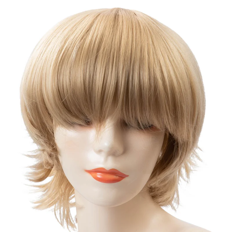 شعر مستعار قصير بقص عابث للحفلات التنكرية المضحكة بشكل واسع، ملحقات أزياء الحفلات، أغطية رأس للمكياج، ملونة للجنسين مضادة للتجعيد