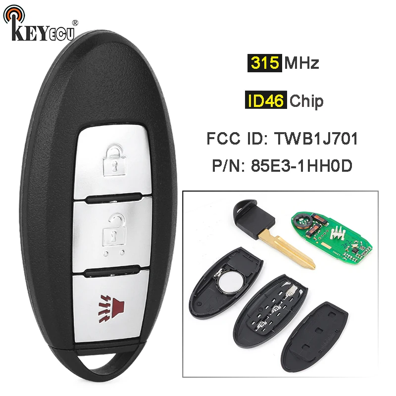 

KEYECU 315MHz ID46 Chip Model: TWB1J701 Remote Key Fob 3 Button for Nissan Tiida March K13 Micra K13 Leaf 2011-2018