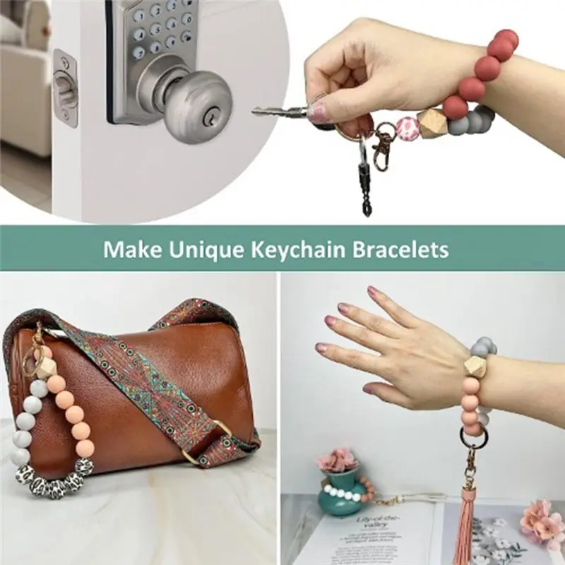NOCM 100Pcs Silicone Beads for Keychain Making,15mm Rubber Beads Kit for Bracelet Lanyards with Key Rings and Tassels