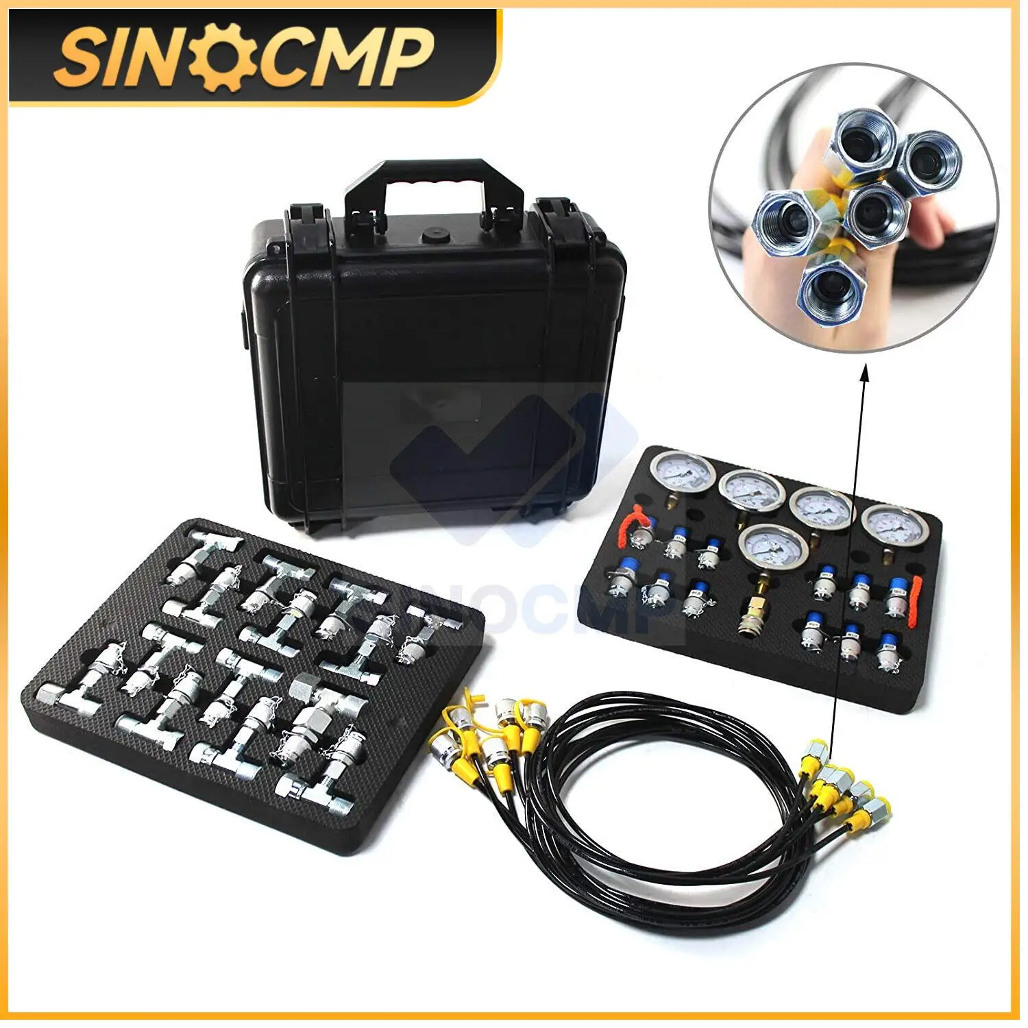 

1Set Hydraulic Pressure Test Kit with 5 Gauges 13 Couplings 14 Tee Connectors for CAT CASE John Deere Excavator