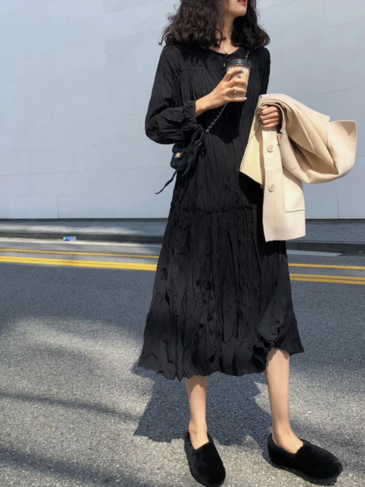 

plus Size Spring Autumn Slimming Dr Cover Belly Loose Lazy Sle Versatile Anti-Aging Long Dr for Plump Women