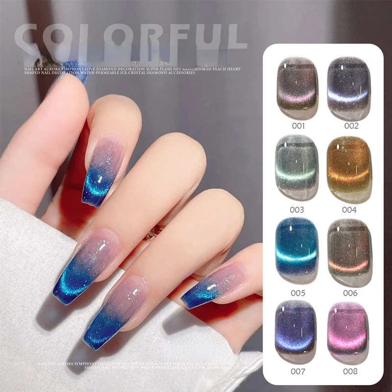 Mavi Kristal Kedi Gözü Gökkuşağı Manyetik Jel Oje Tutkal Çeşitli Tutkal Nail Art Parlak Vernik UV Jel Tırnak Sanat Tasarımı için