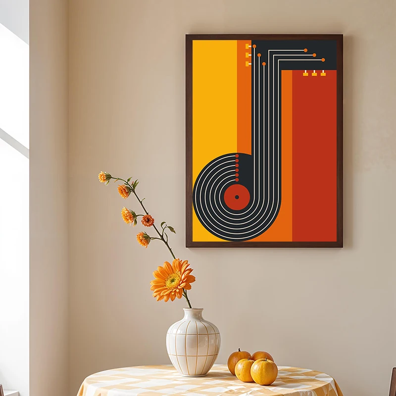 Jazz Music Piano Saxophone Poster Mid-Century Vintage Style Wall Art for Music Lovers, Home, Office, Living Room Decor Unframed