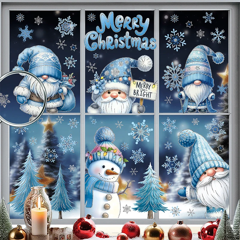 2024 Christmas Window Stickers Snowmen Snowflakes Gnomes Wall Decals Holiday Window Clings for Party Supplies Decoration