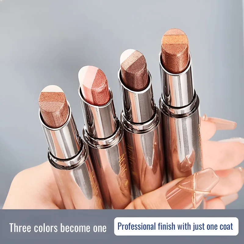 Driekleurige gradiënt oogschaduwstick Gemakkelijke make-uptoepassing Delicate parelmoer Shimmer en aardige tinten Perfect voor beginners