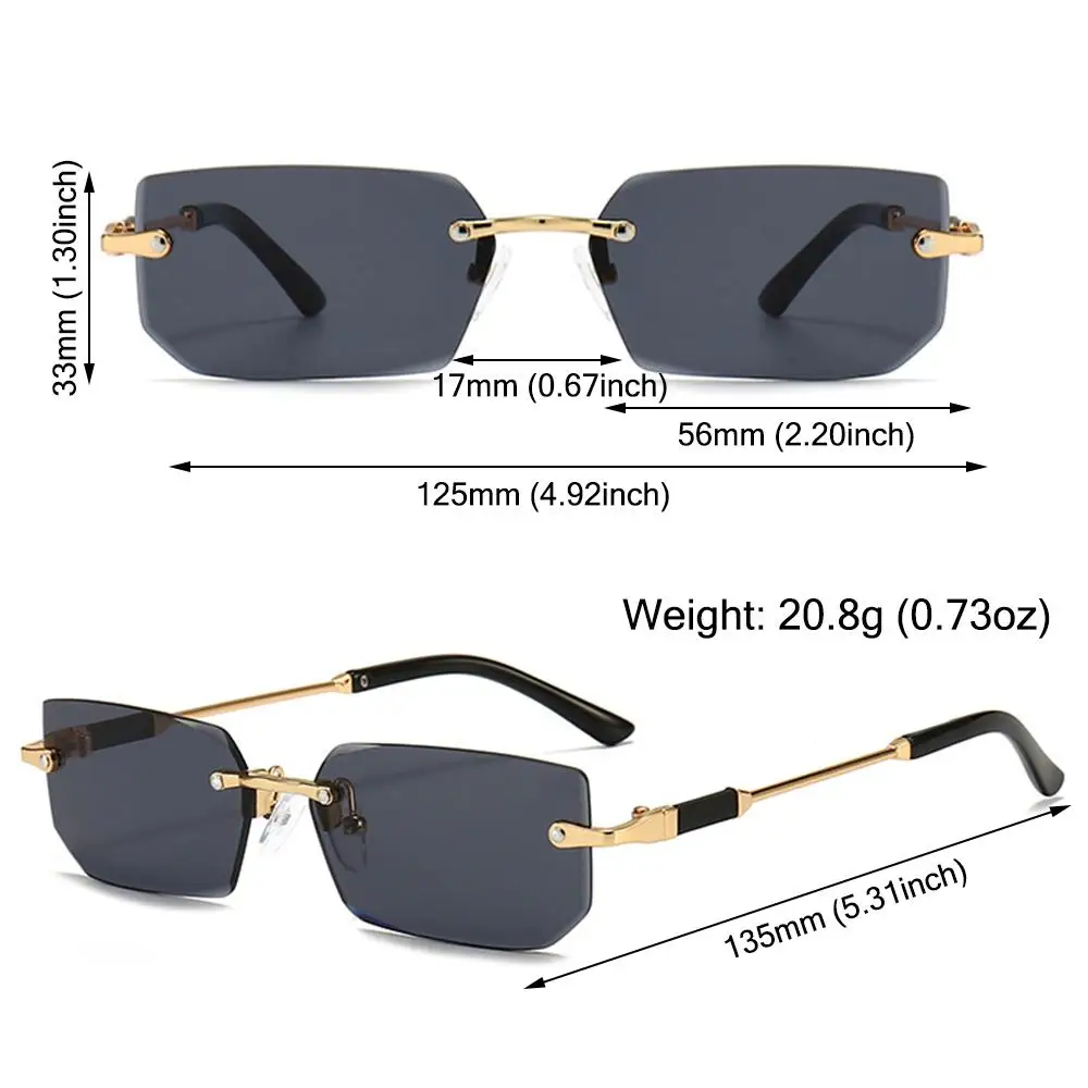 Gafas de sol rectangulares sin montura, lentes Vintage UV400, Y2K, para hombre y mujer