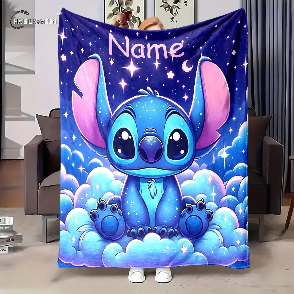 Disney Stitch Custom Name Personalized Blanke Soft Flannel Fluffy Throw Camping Blanket for Children Sofa Throw Thin Blanket