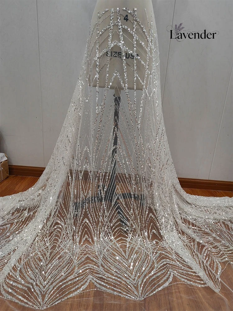 New High Grade French Style Beaded  Sequin Lace Mesh Fabric  Apparel Accessory for Wedding Dresses Women's Evening Gowns
