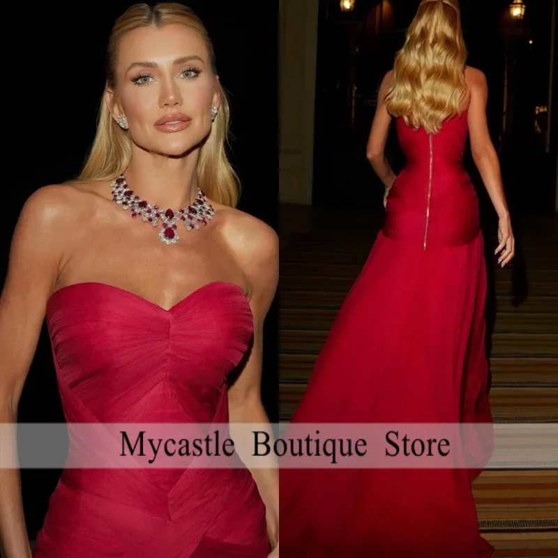 맞춤형 고급스러운 핑크 오간자 이브닝 드레스 고품질 스트랩리스 지퍼 주름 장식 백홈커밍 맞춤형 드레스 머메이드