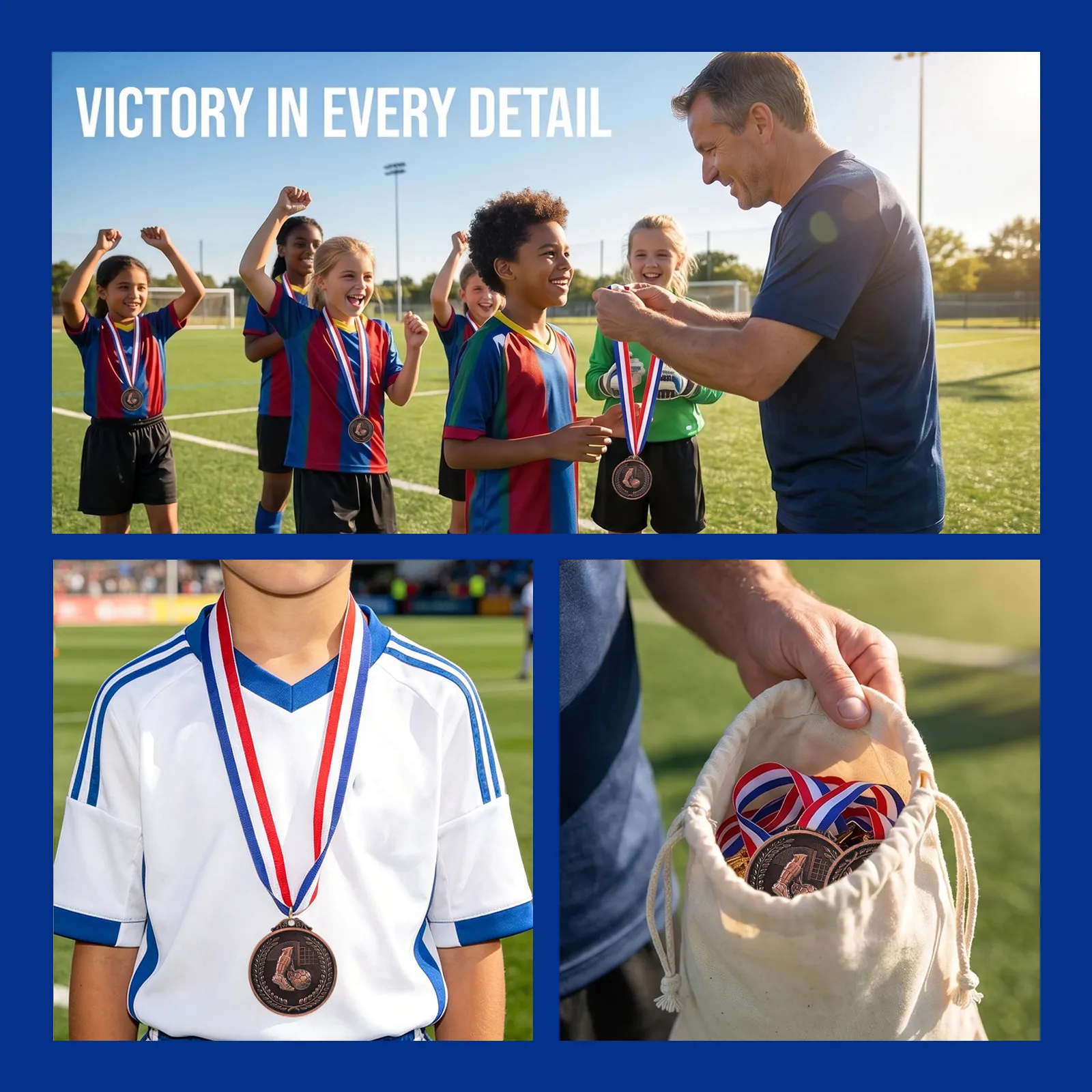 12Pcs Kids Soccer Award Medals Metal Finish Comfortable Ribbon Ideal for Youth Team Celebration Participation Prizes Sports