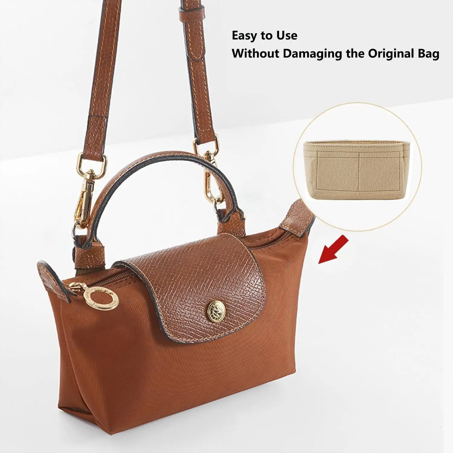 Bolso de mano con forro para Longchamp, organizador de bolso de mano, Mini bolsa de almacenamiento, forro de fieltro, nuevo