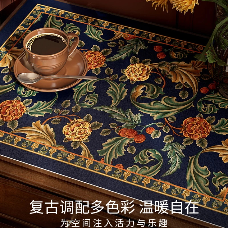 Retro American nightstand leather table mat light luxury waterproof wash free easy care dust tablecloth