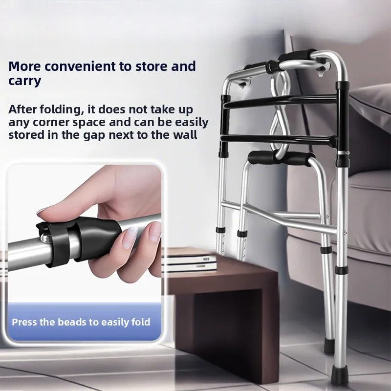Rehabilitation Elderly Walker Crutches Height Adjustable Walking Aids, Double-bend Walking Handrail Frames Walkers for Seniors