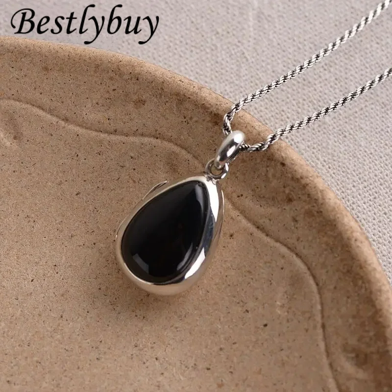 

Bestlybuy Genuine 925 For Women Inlaid With Black Agate Water Drop Fashion Pendant Thai Silver Jewelry