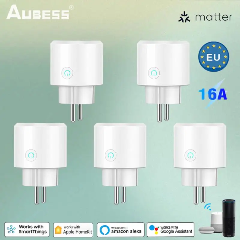 Matter-enchufe inteligente WiFi con monitoreo de energía, enchufe inteligente de la UE, compatible con Homekit, Alexa, Google, Control inalámbrico con HomeKit, 16a