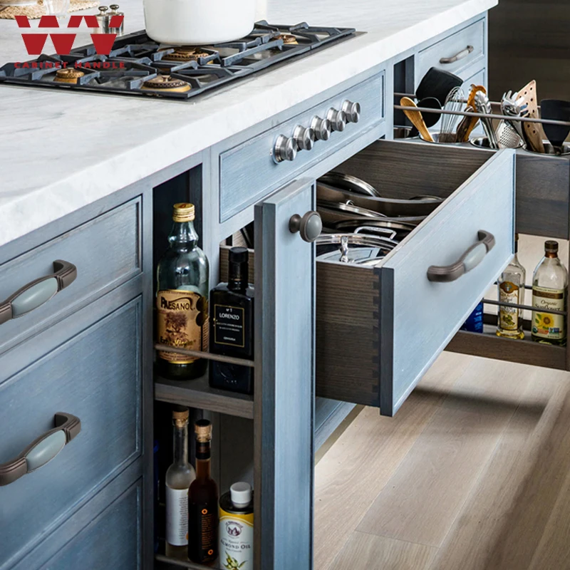 YM Blue Gray Ceramic Cabinet Furniture Hardles Wardrob Handle Door Knosb Cabinet Pulls Mediterranean Style Cabinet Door Hardware