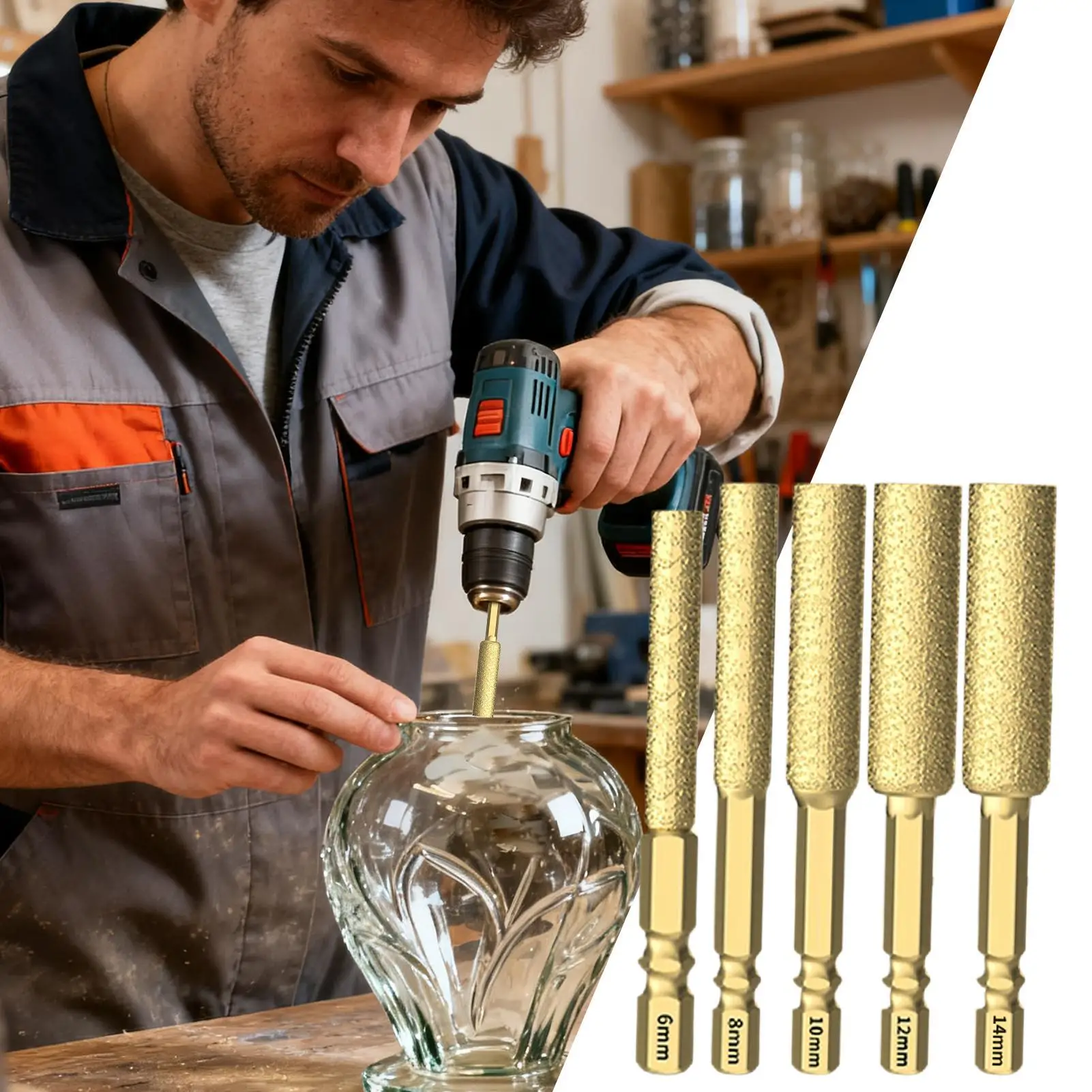 مجموعة لقم الثقب من بلاط الماس والزجاج، لقم ثقب البناء ذات ساق سداسية للبورسلين والسيراميك والرخام وجدار الطوب، من قبل المقاول #5