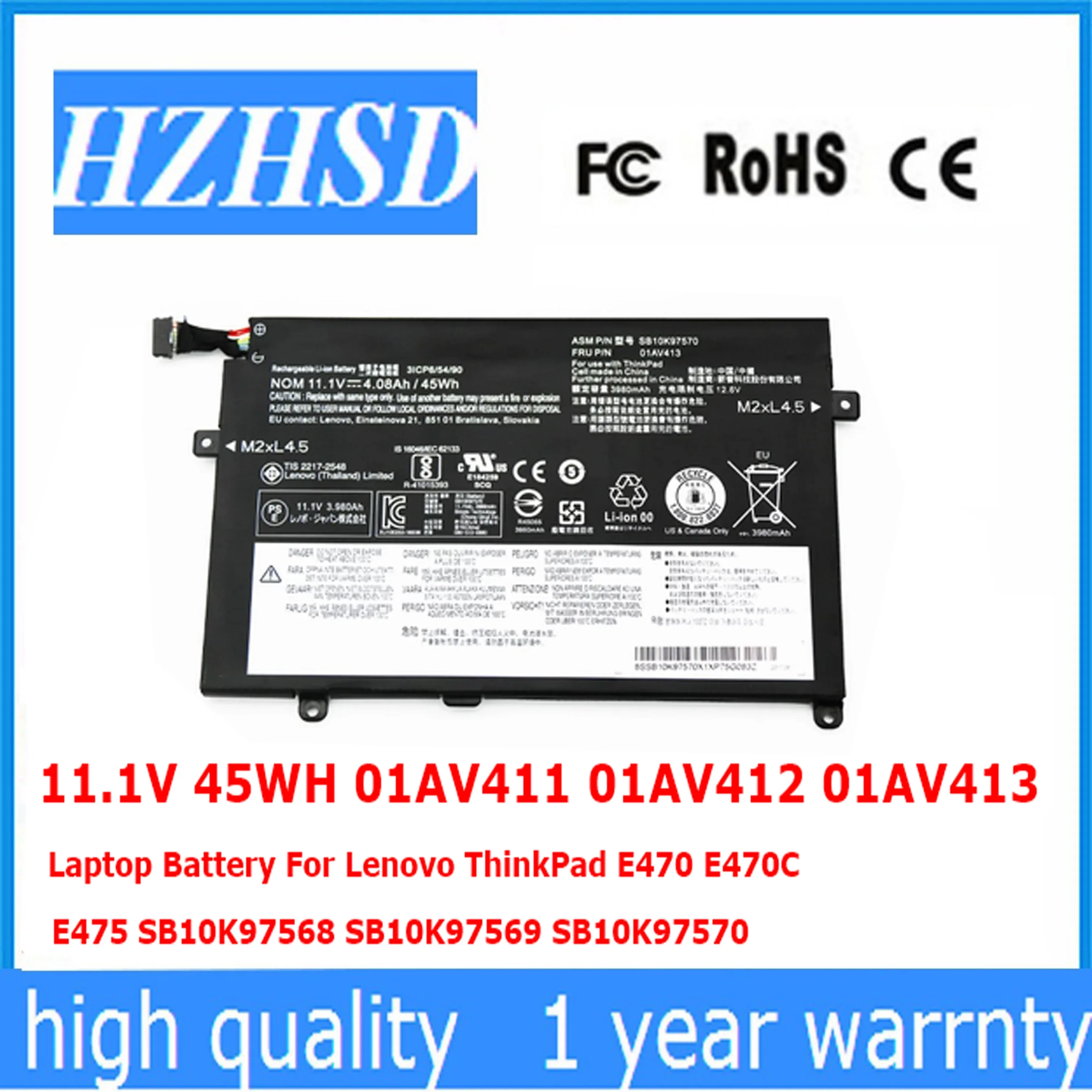 

11.1V 45WH 01AV411 01AV412 01AV413 Laptop Battery For Lenovo ThinkPad E470 E470C E475 SB10K97568 SB10K97569 SB10K97570