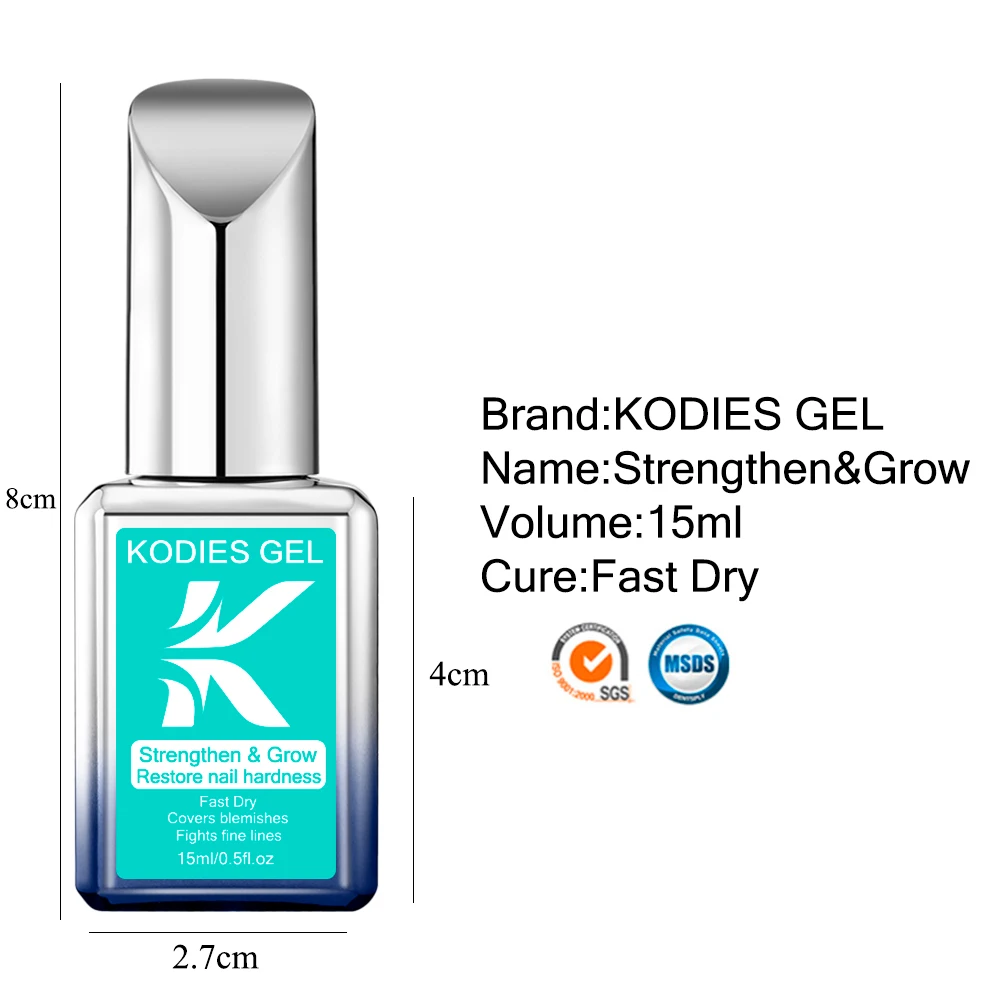 KODIES GEL Nail Strengthener Growth Restore Hardener Clear Nail Polish Base Coat Fast Dry 15ML Strong Repair Nail Art Treatment