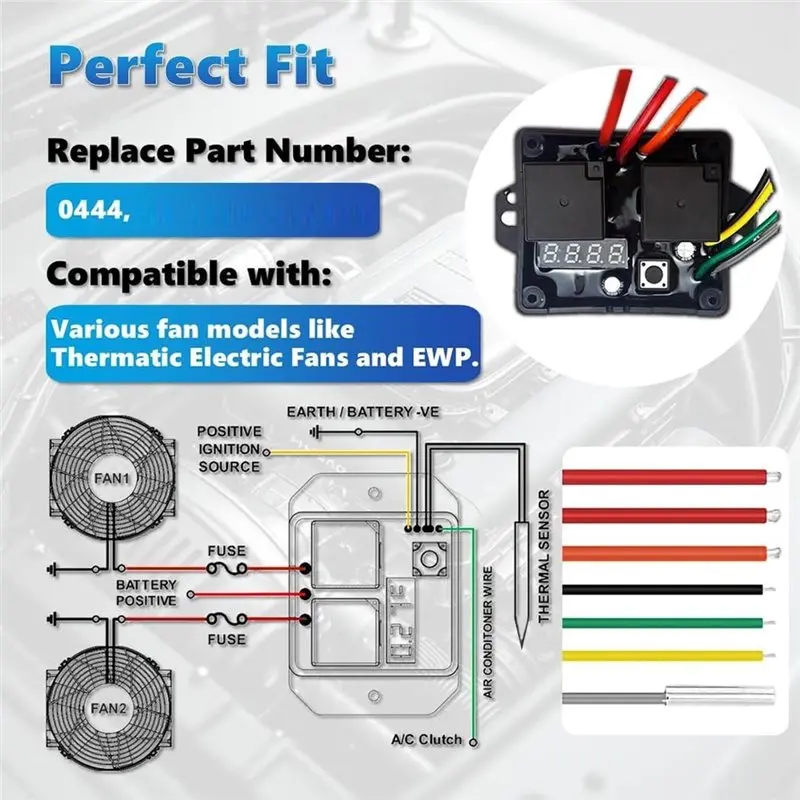 A33K-Adjustable Electric Cooling Fan Universal Radiator Fan Controller Switch 12V Thermostatic Relay Kit 1Set As Picture