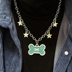 Punk Rock Bone Pendant Necklace Goth Charms Star Necklace for Women Korean Fashion Jewelry Harajuku Accessory Choker Chains