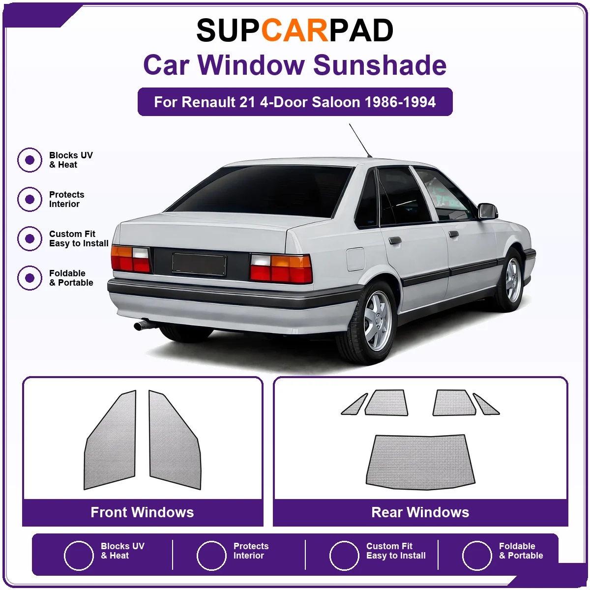 For Renault 21 4-Door Saloon 1986-1994 Pre‑Cut Auto Window Sunshade Anti‑UV Car Sun Visor Protector