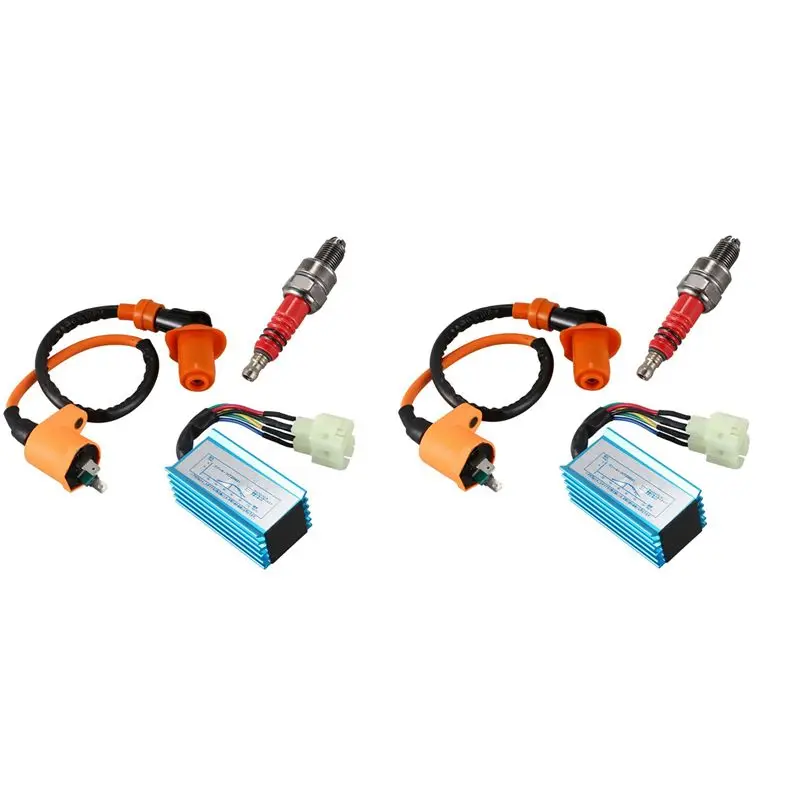 A98E-2X Racing Ignition Coil+Spark Plug+CDI Box For GY6 50Cc-150Cc 4-Stroke Engines ATV