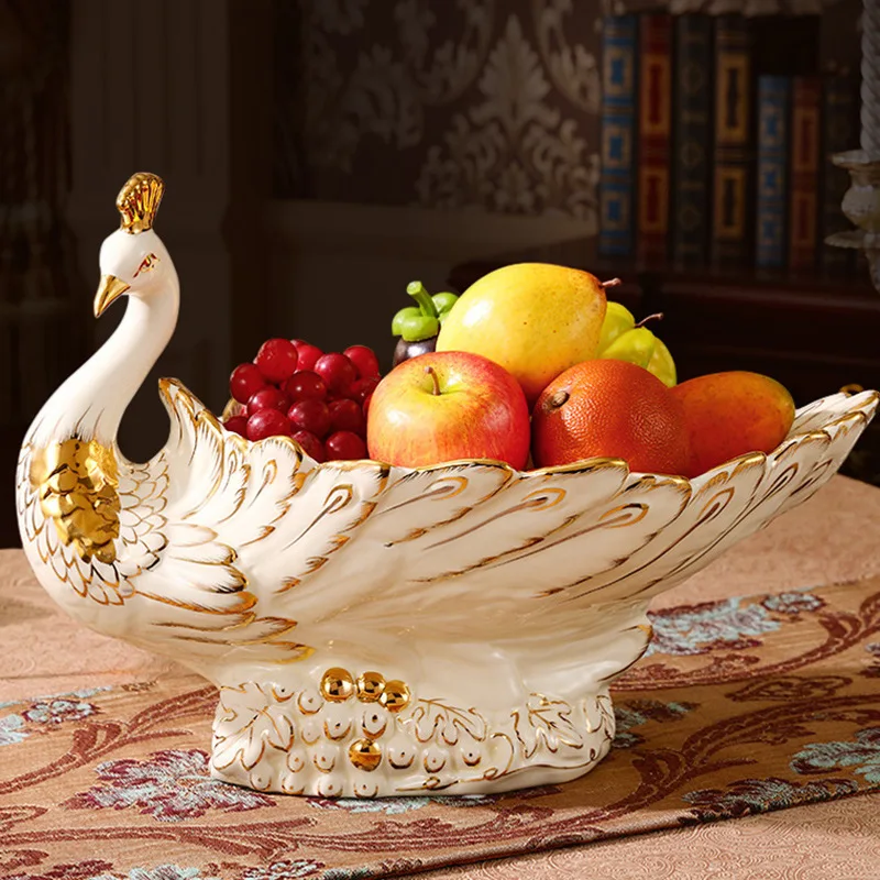 

European-style fruit plate large modern creative gilt ceramic fruit plate living room coffee table decoration peacock luxury