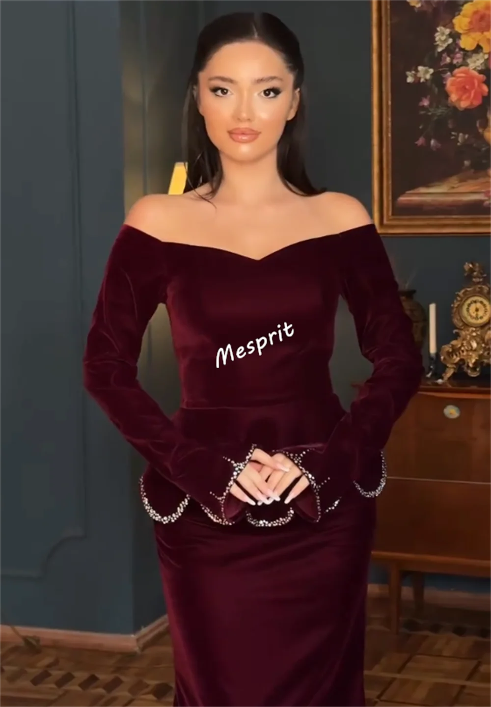 Customized Women Evening Rhinestone Glitter Off-the-shoulder Trumpet Long Dresses Bespoke Occasion Elegant Party High Quality