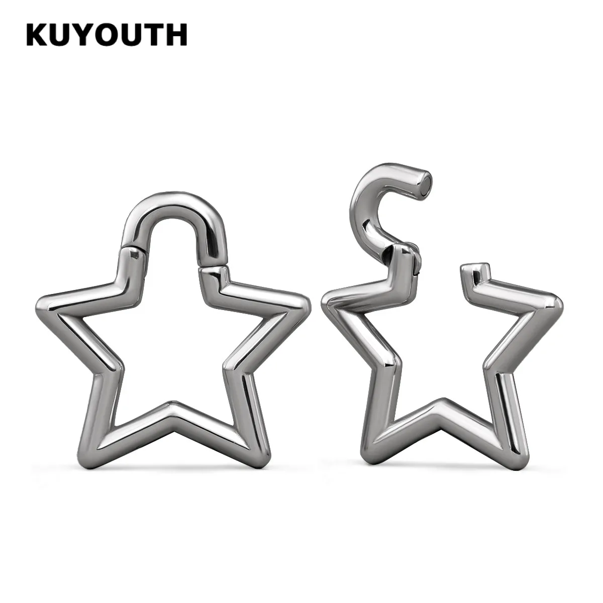 KUYOUTH - Obciążniki do uszu, rozciągacze, magnes w kształcie pentagramu, kolczyki ze stali nierdzewnej, biżuteria do ciała, kolczyk, 2 sztuki — zdjęcie 2