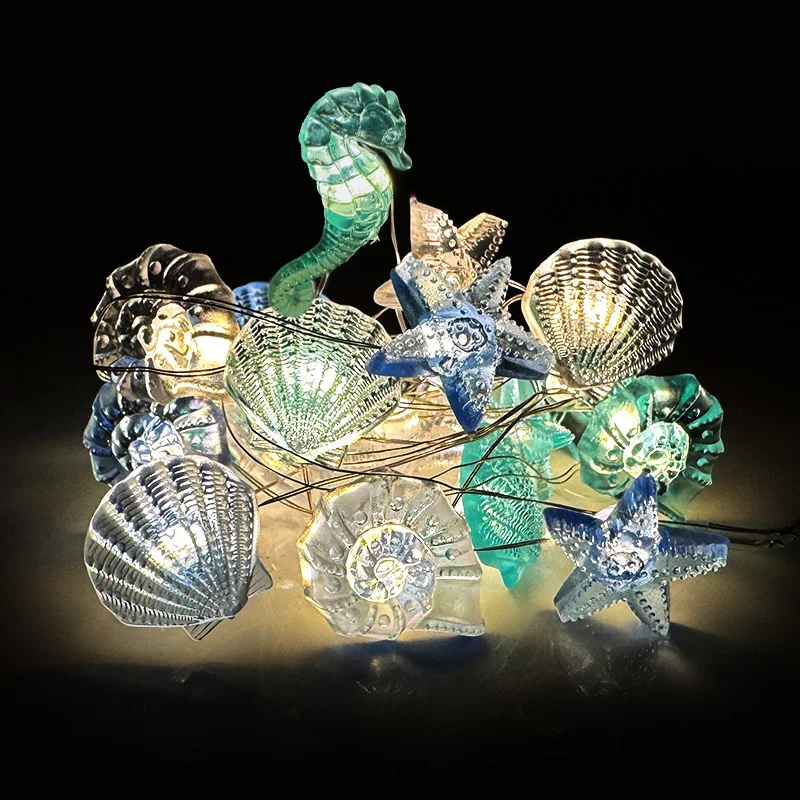 2 متر 20LED المحيط موضوع سلسلة ضوء صدف نجم البحر الجنية ضوء جارلاند الاطفال حورية البحر حفلة عيد ميلاد الحسنات تحت البحر ديكور