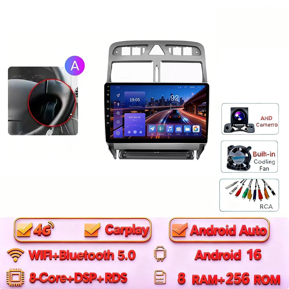 Android 16 Carplay Android Auto 2din Autoradio voor Peugeot 307 307CC 307 SW 2004-2013 4G WIFI GPS DSP BT Touchscreen Multimedia