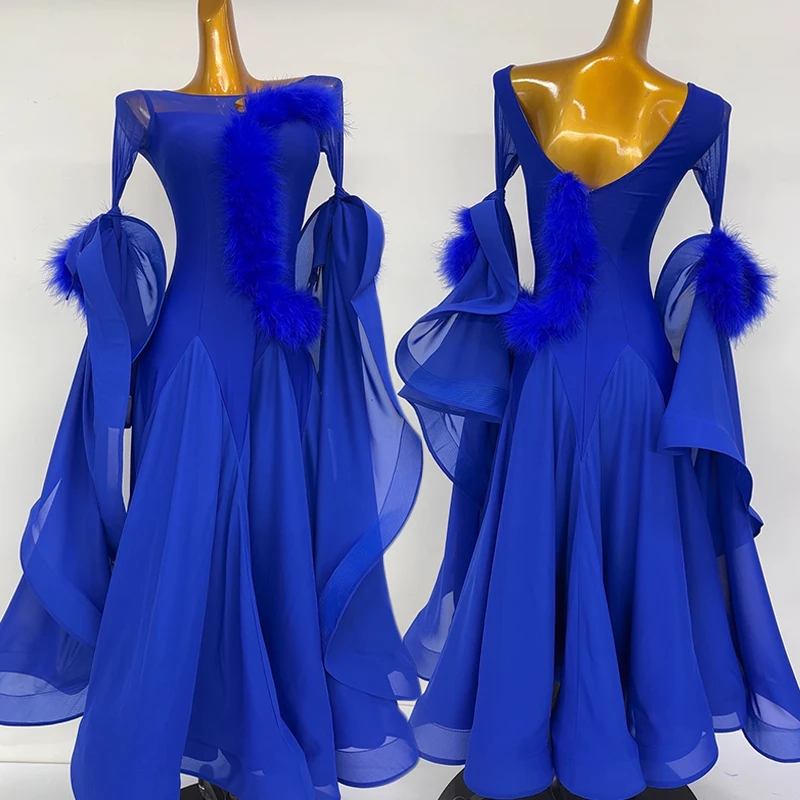 

Новые синие стандартные танцевальные платья, одежда для бальных танцев, женское платье для вальса, элегантное бальное платье для танцев AMY2725