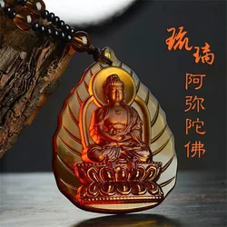 Charm Topaz Hand Carved Buddha Ice Yellow Crystal Lucky Pendant Tibetan Buddhism Religion Amulet Necklaces Trendy Gift Jewelry