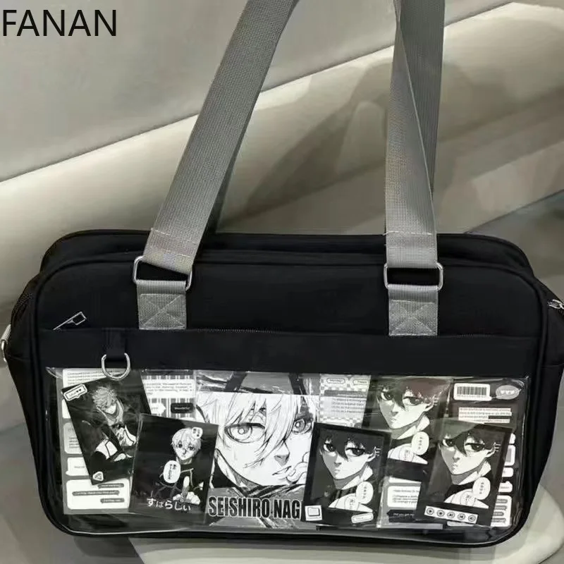 New Harajuku Ita Bag for Women Canvas Transparent Pocket Itabag High School Girls Uniform JK Crossbody Shoulder Bag Handbags