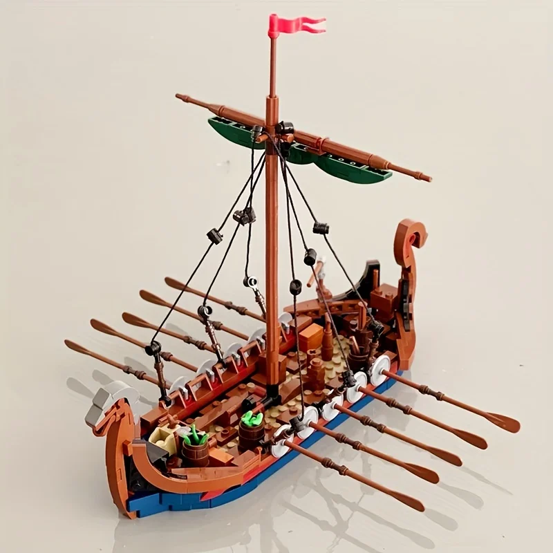 MOC Medieval Vikinged Ship 463 PCS Ocean Adventure Navigation Boat Building Blocks Education Kid Bricks Toy Suit Adult Gift