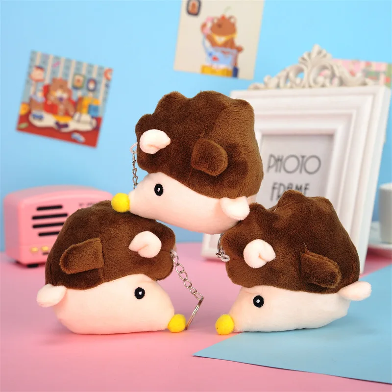 Cute Simulation Hedgehog Doll Creative Plush Pompon Hedgehog Cartoon Animal Keychain Bag Pendant Keyring Gift Catch A Doll