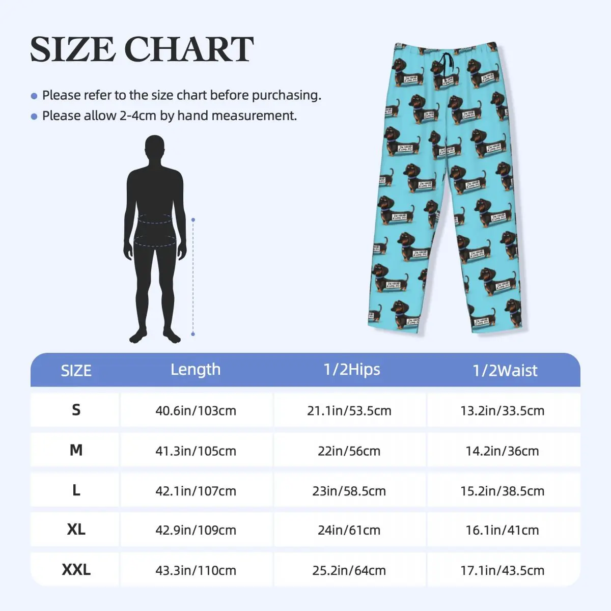 Custom Printed Men\'s Dachshund Dog Funny Pupy Pajama Pants Wiener Badger Sausage Dog Sleepwear Sleep Lounge Bottoms with Pockets