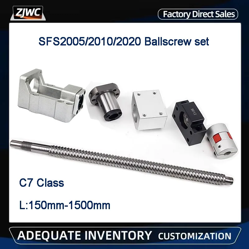 Ballscrew SFS2005 SFS2010 SFS2020 Ball Screw C7 With End Machined + Ball Nut + Nut Housing+BF15 HM15 End Support+Coupler For CNC