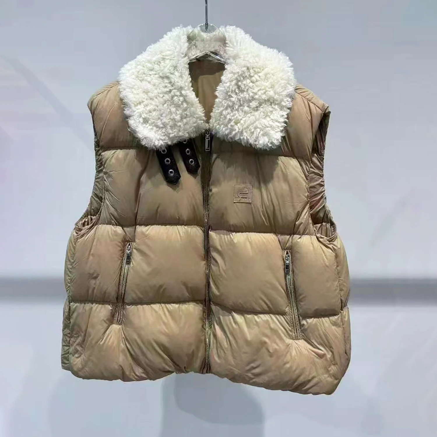

Высококачественный женский пуховый жилет с меховым воротником ягненка, теплая верхняя одежда, зимнее новое поступление, женская одежда премиум-класса Faion из Южного масла