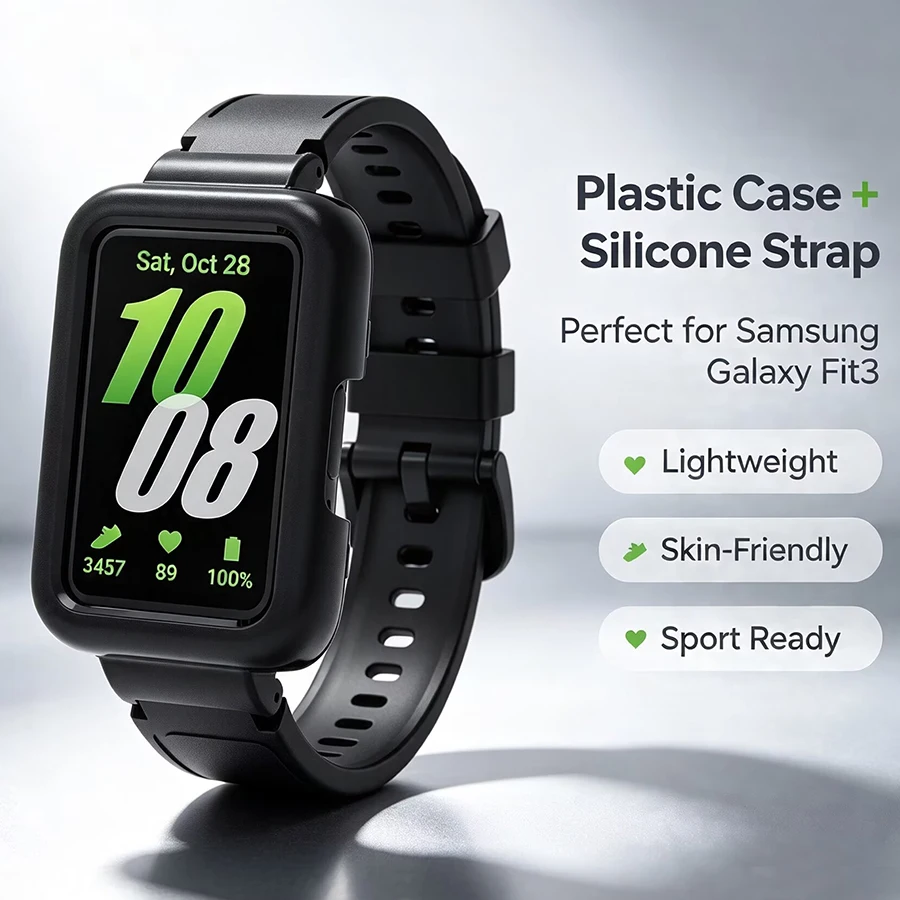 Silicone Strap+PC Case for Samsung Galaxy Fit 3 Bracelet Band for Samsung Galaxy Fit 3 Protective Cover Strap Accessories