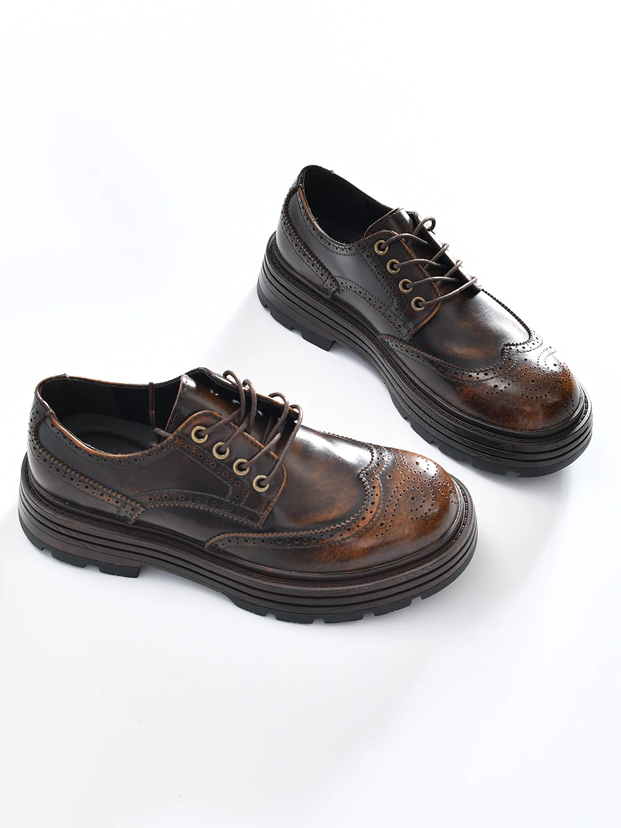 

Leather Shoes Rubber Non-Slip Sole Men's British Style Carved Floral Big Head Casual Leather Shoes round Toe Autumn Winter