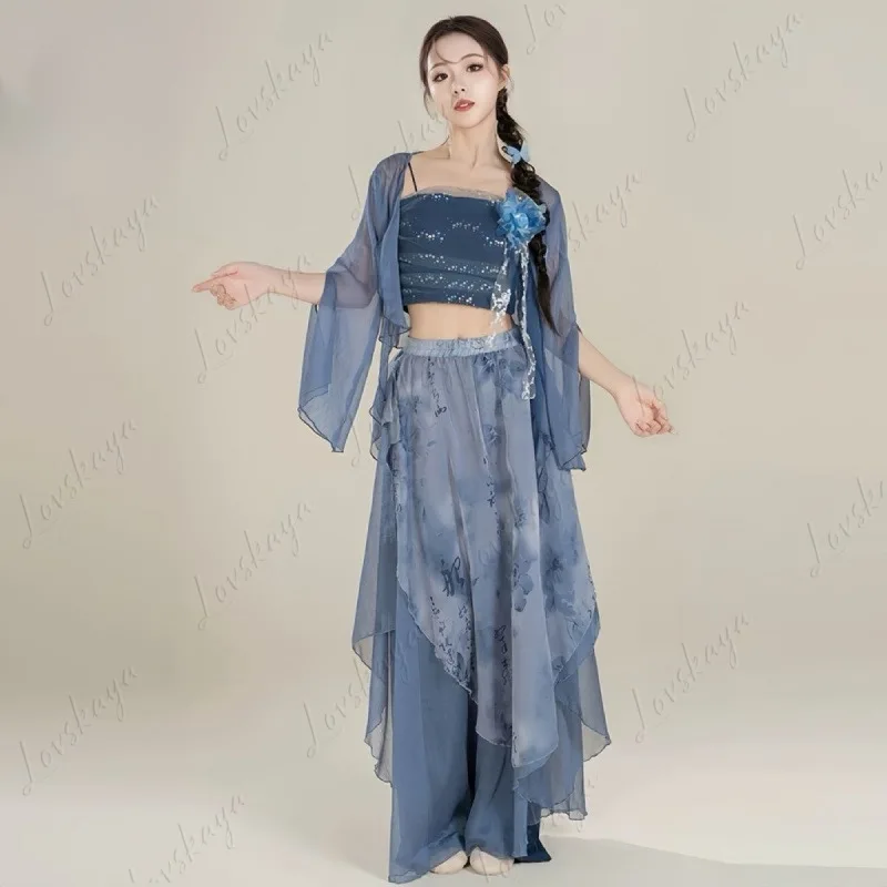 

Классический новый танец, древний стиль, марля, элегантные чернила, китайский костюм для выступлений, костюм для практики тела, китайский танец