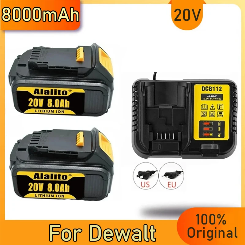 

20V Original ForDewalt Lithium Battery 8000mAh Rechargeable Battery DCB200 Power Tool With Charger DCB120 DCB182